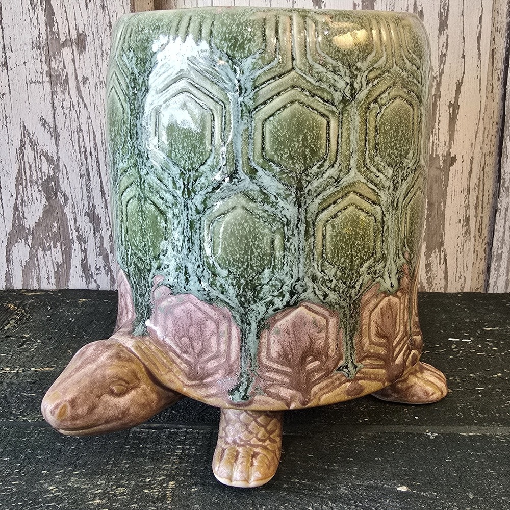 Napco Ceramic Tall Whimsy TURTLE Friend Planter Vase Textured Green